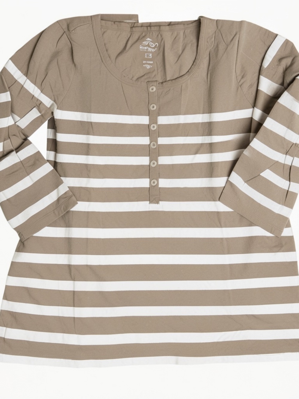 Old Navy Taupe & White Striped Button-Front Women's Top
